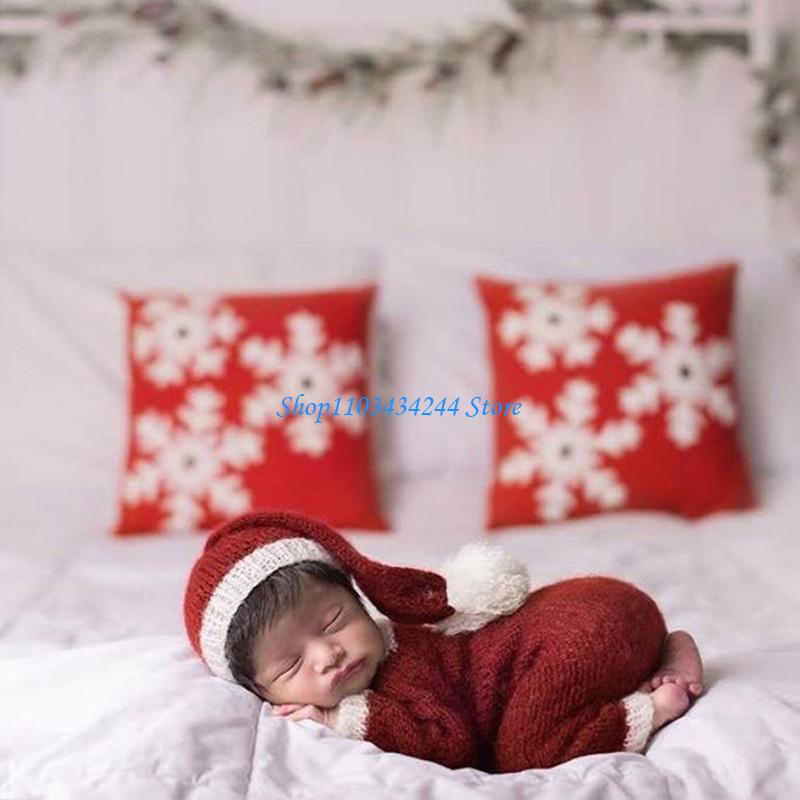 Photography Cheat Sheet - 2 ピース/セットニットジャンプスーツロングテールクリスマスターバンビーニーキャップ赤ちゃん男の子女の子ロンパース帽子セット新生児の写真の小道具