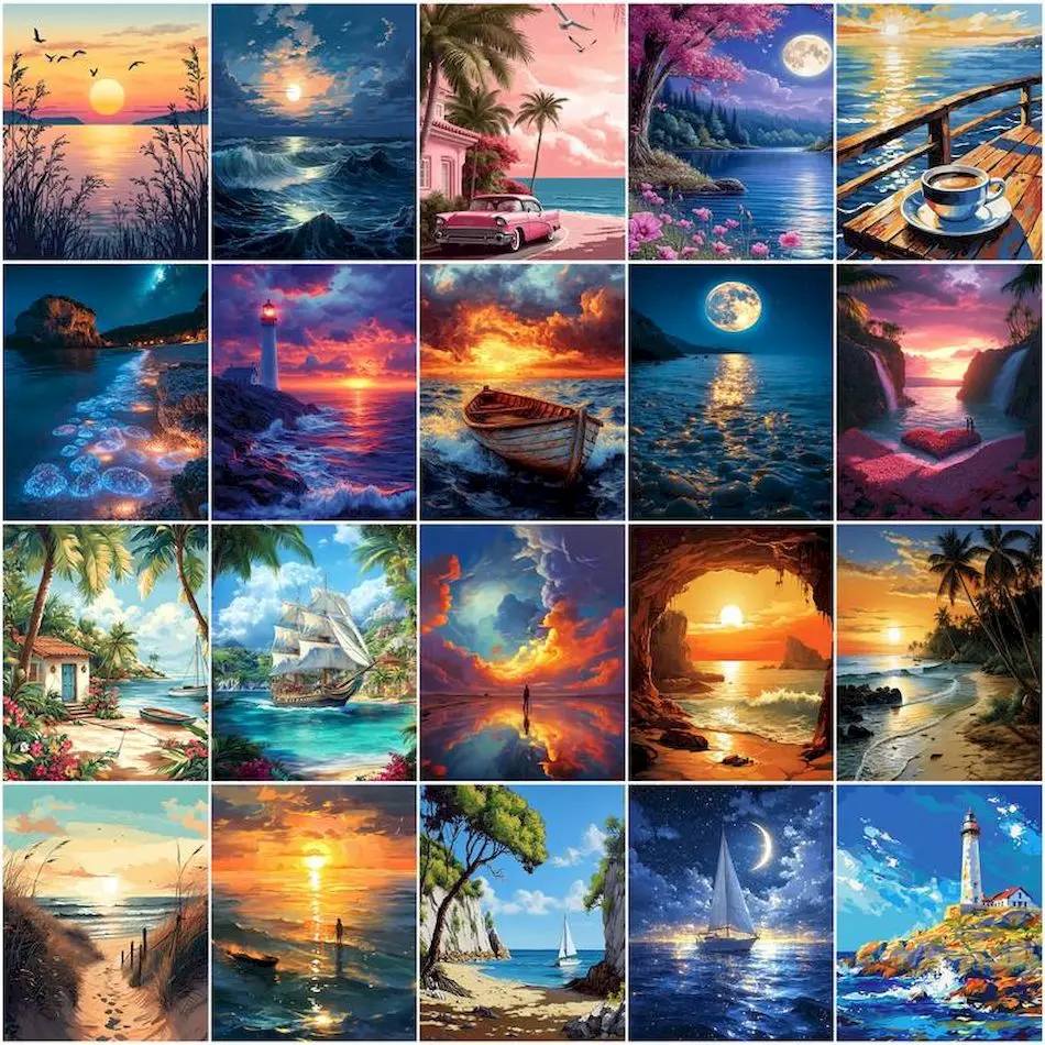 Photography Design - GATYZTORY ペイント・バイ・ナンバーズ、海景画、数字で描く絵画、画材、水彩画、手作り、デジタルキャンバス