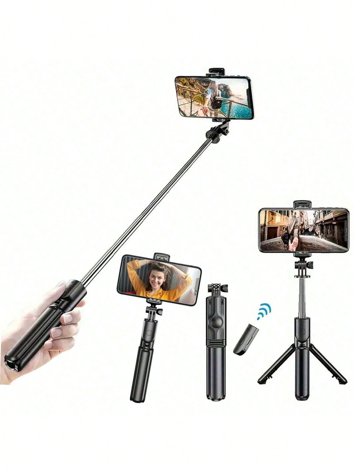 Photography Basics - 1PC セルフィースティック ワイヤレスセルフィースティック 三脚スタンド付き セルフィースティック、リモコン、電話ホルダー、内蔵三脚