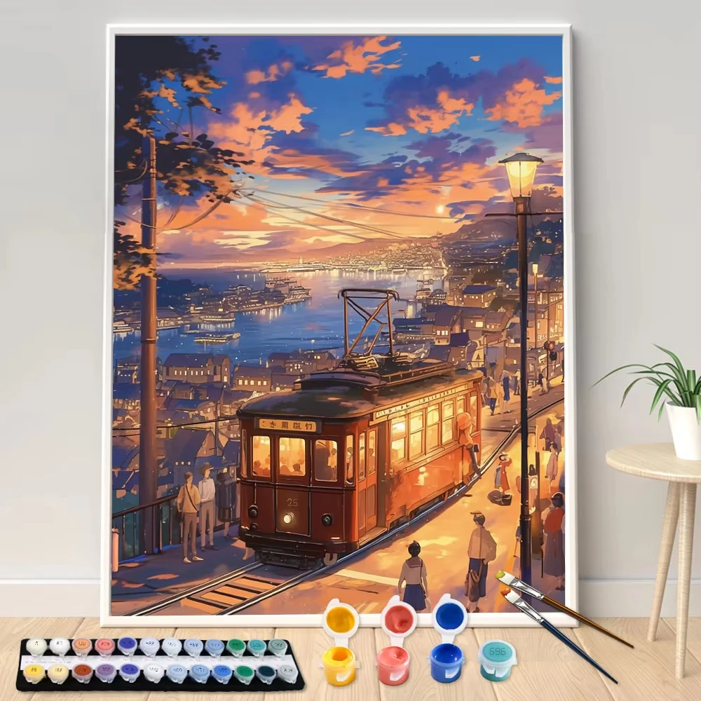 DIYデジタルペイント、数字で塗る絵、夜のケーブルカー、手描 - Photography Design のレビューと価格
